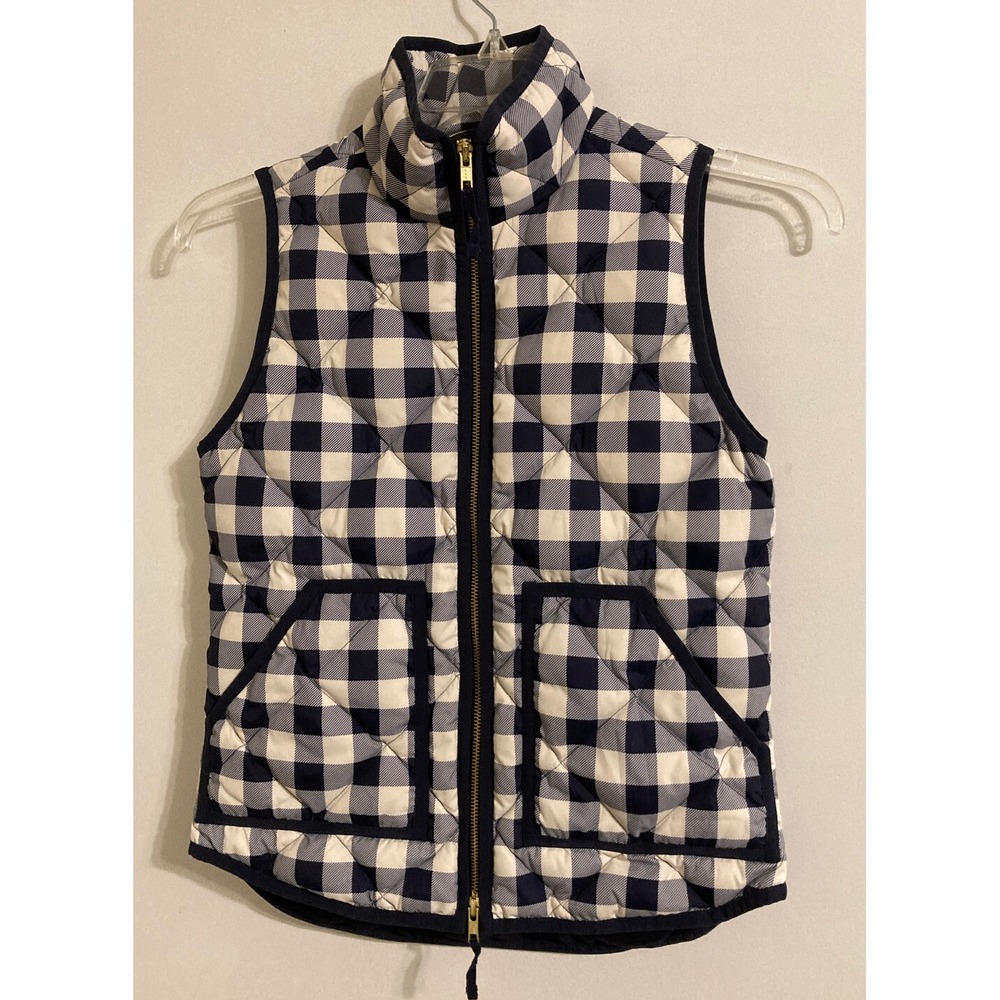 J.Crew Women's Vest Jacket XXS Navy White Zip Front Down Feather Puffer #196